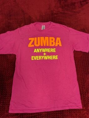 Zumba Fitness Pink Short Sleeve Tee with Orange & Yellow Print